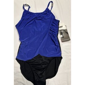 Magicsuit Twilight Blue & Black One Piece Swimsuit Women Size 12 Beach Slimming